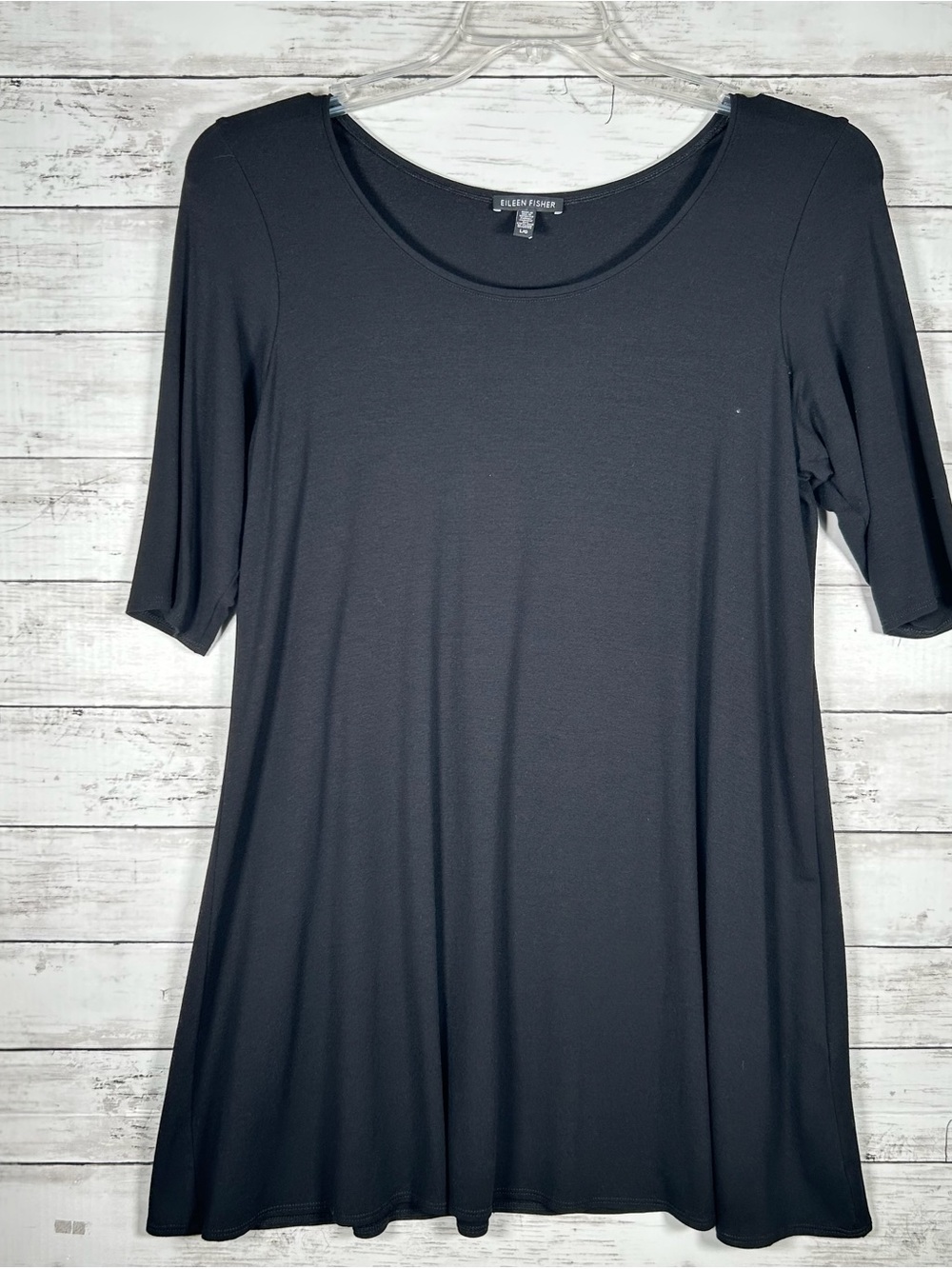 Eileen Fisher Flare Black A-Line Long Tunic Top Large Viscose Stretch - Picture 2 of 5